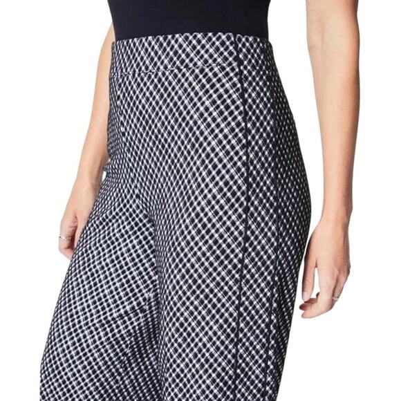 Medium Spanx Perfect Fit Ponte Jacquard Wide-Leg Pants Check Plaid High-Waist - Picture 2 of 13